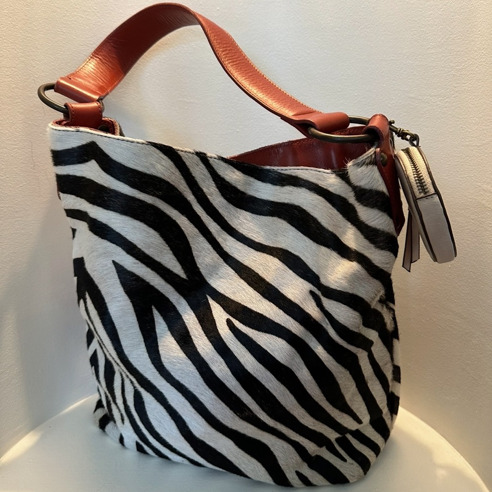 Zebra Print Women's Bag with Tan Accents